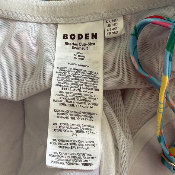 Boden Rhodes Cup Size Swimsuit Floral Multicolor Women's One Piece Swimsuit - Picture 2 of 8